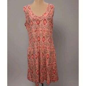 Fresh Produce Womens Dress Sz L Knee Length Shift Orange Geometric Print Pockets